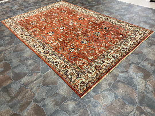 6x9 Blue and Red Traditional Rug