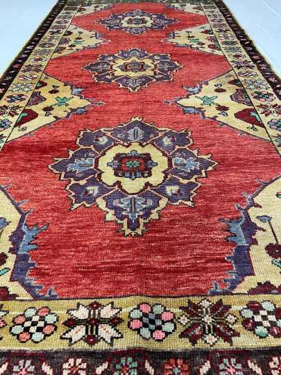 4x9 Gold and Red Turkish Tribal Rug