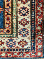 Vintage Handmade 4x6 Blue and Beige Anatolian Caucasian Tribal Distressed Area Rug
