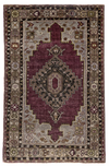 4x6 Purple and Ivory Turkish Tribal Rug