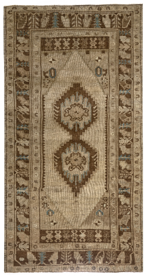 5x9 Beige and Brown Turkish Tribal Rug