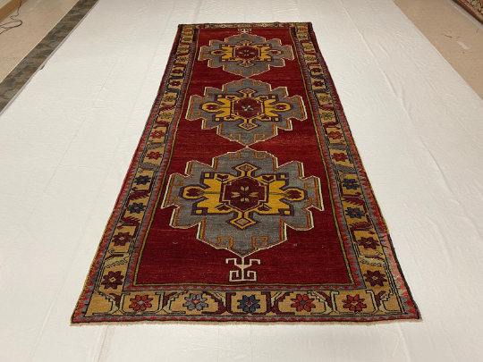 5x11 Gray and Red Turkish Tribal Runner
