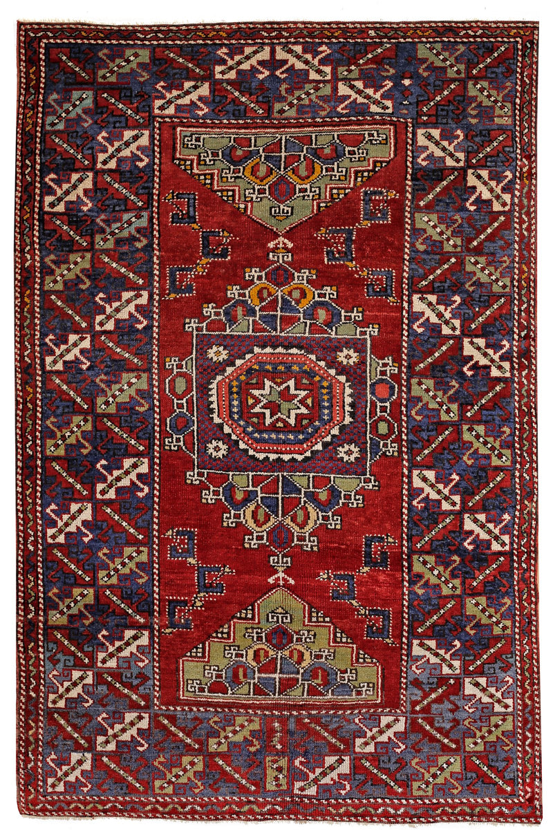 5x8 Red and Multicolor Turkish Tribal Rug