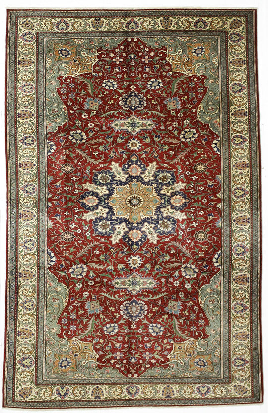 6x10 Red and Ivory Turkish Traditional Rug