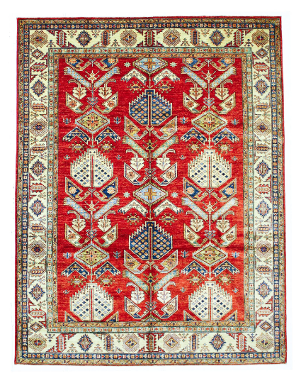 8x10 Red and Ivory Kazak Tribal Rug